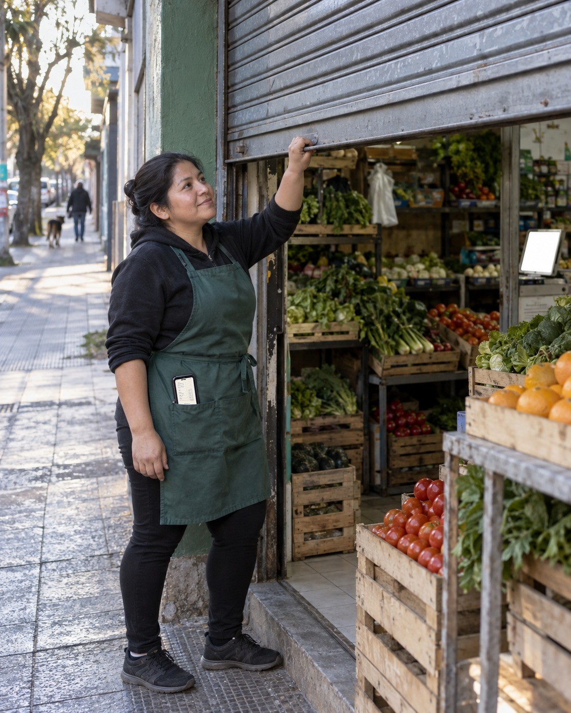 Verdulero abriendo el local temprano